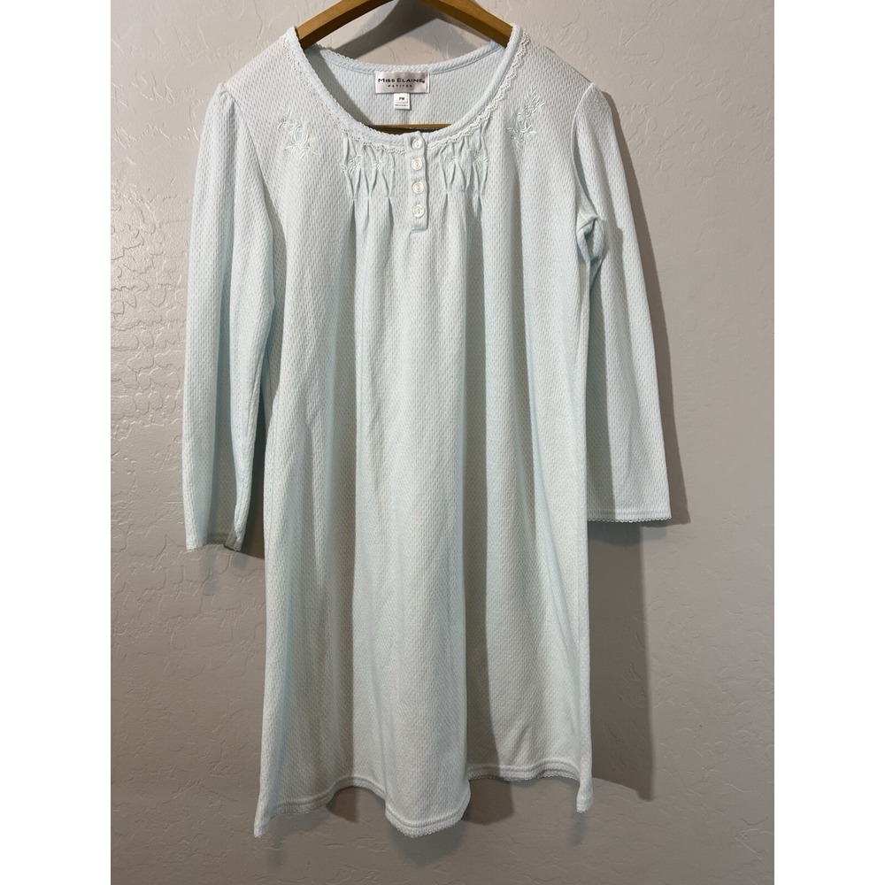 Miss Elaine Nightgown Petite Medium Light Blue Soft Midi Length Short Sleeve